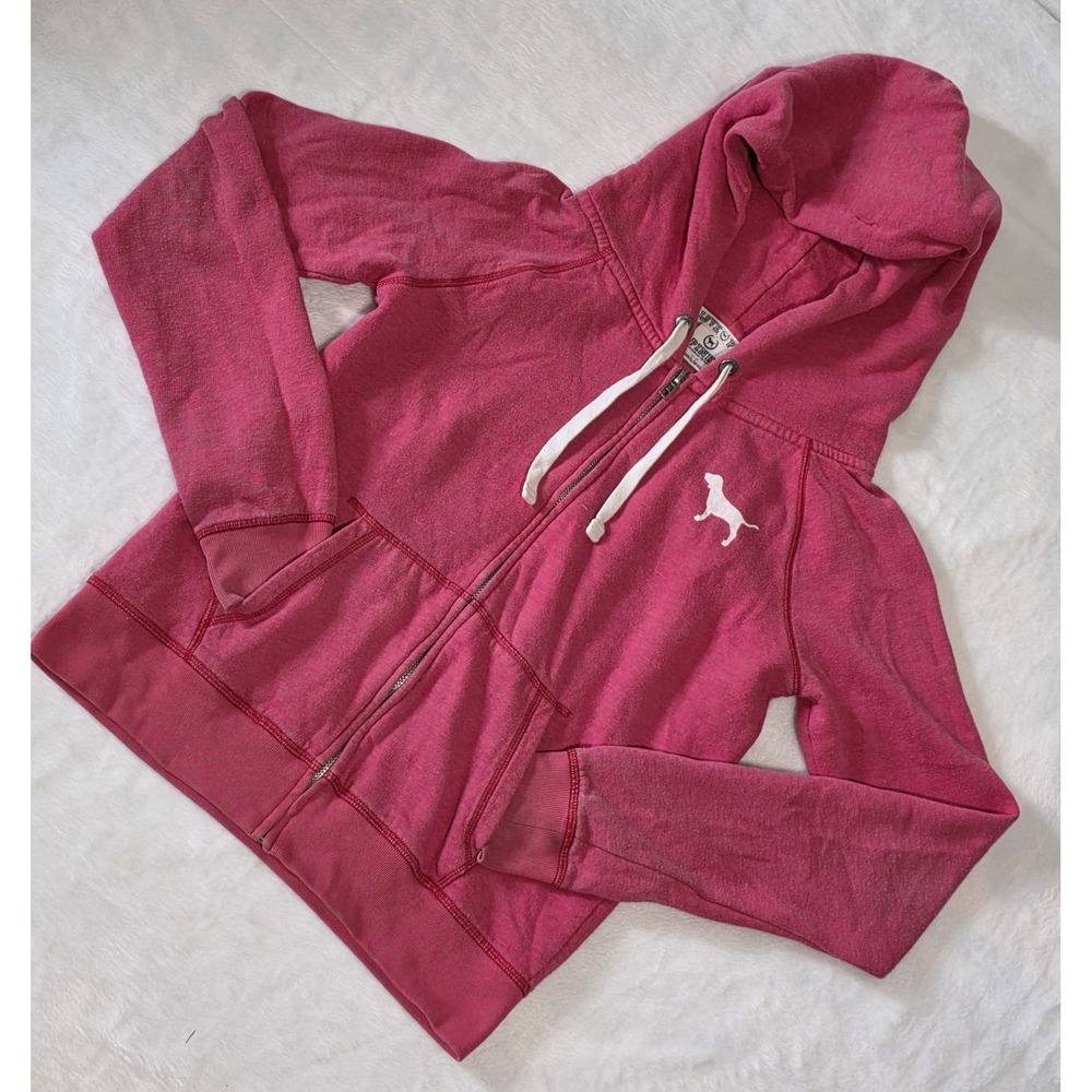 Victoria's secret PINK Vintage Y2K Small Spellout Dog Logo Pink Zip Sweatshirt - Picture 2 of 4